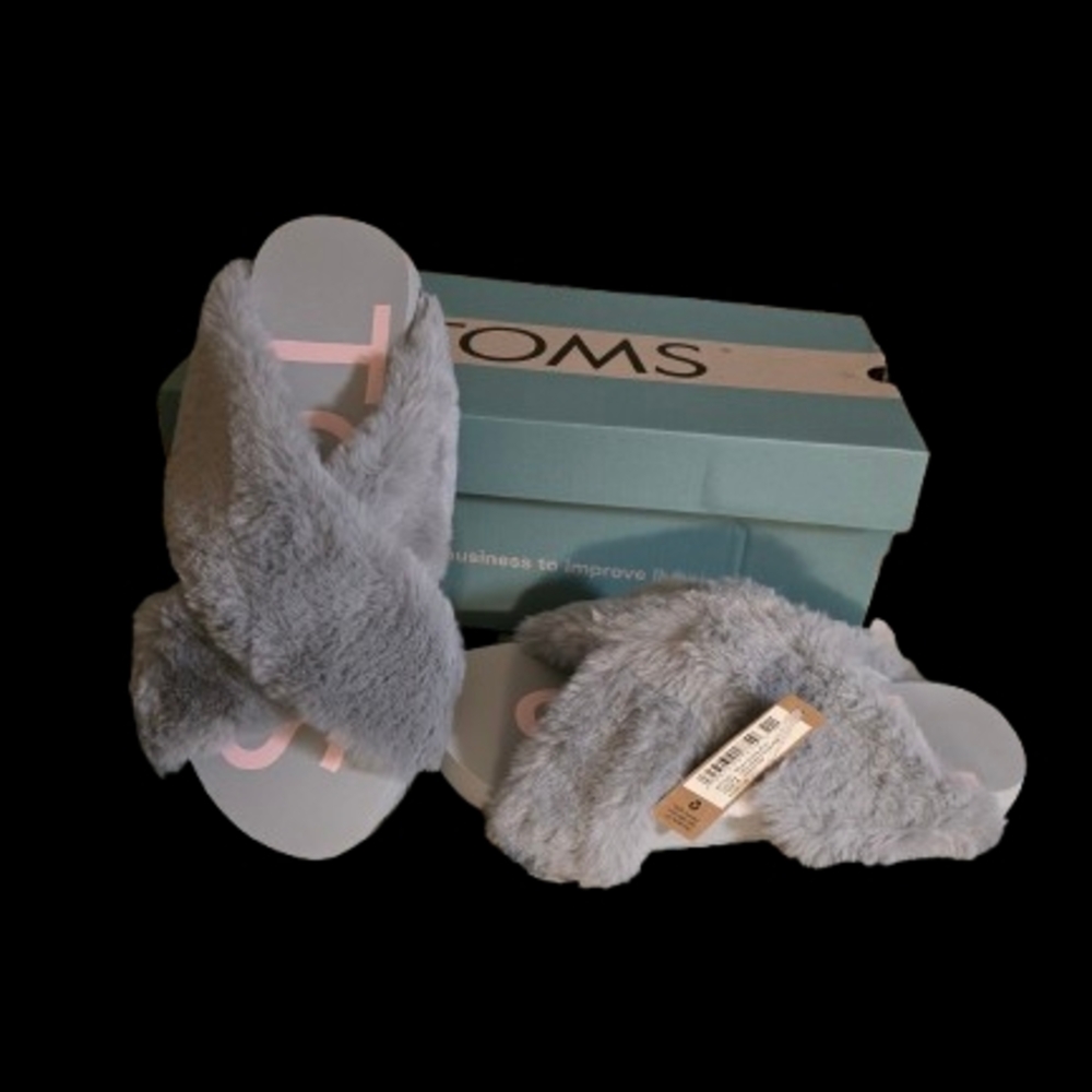 TOMS Gray Fuzzy Slippers